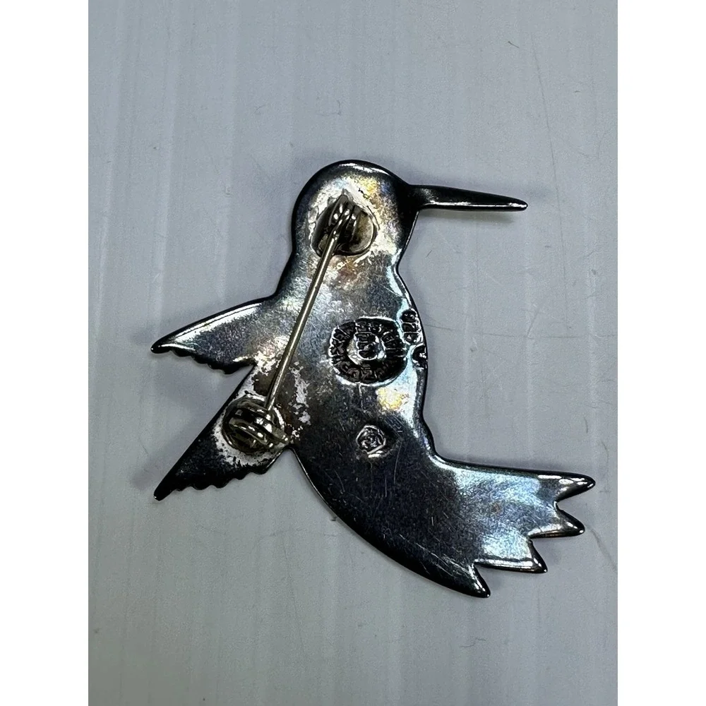 Vintage Taxco Sterling Silver Multicolor Enamel Hummingbird Brooch Pin